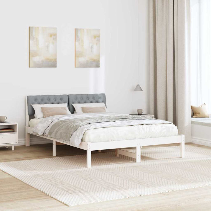 Sengestel Hvid og lys grå 135 x 190 cm Massivt fyrretræ