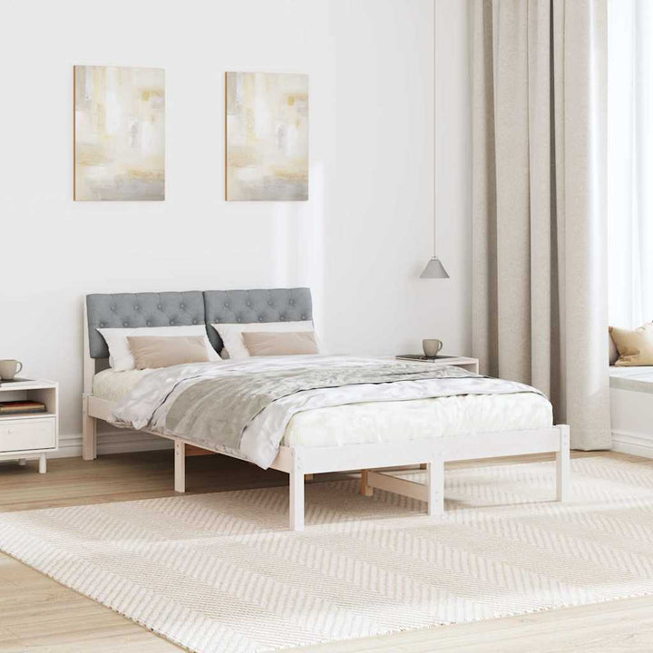 Sengestel Hvid og lys grå 120 x 190 cm Massivt fyrretræ