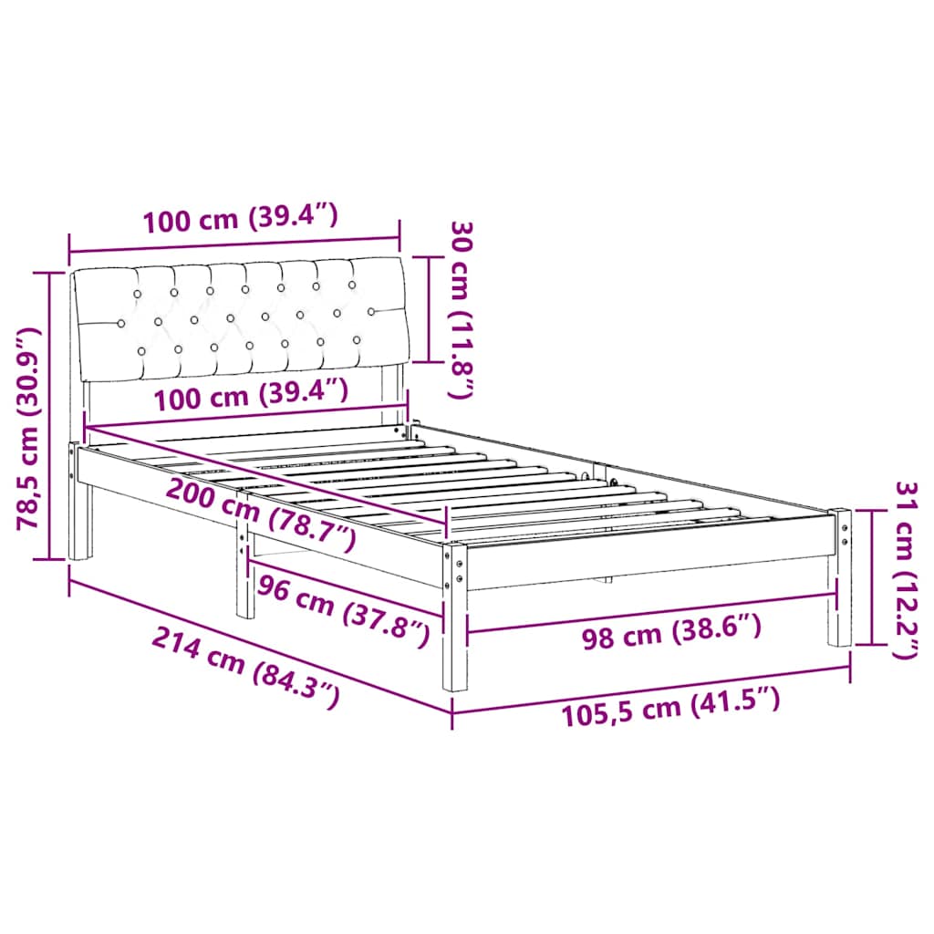 Sengestel Brun og lys grå 100 x 200 cm Massivt fyrretræ