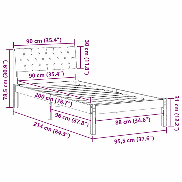 Sengestel Brun og taupe 90 x 200 cm Massivt fyrretræ