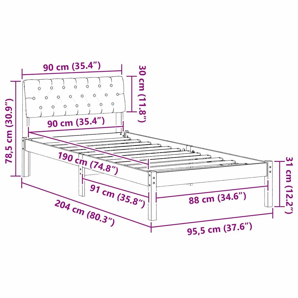 Sengestel Brun og taupe 90 x 190 cm Massivt fyrretræ