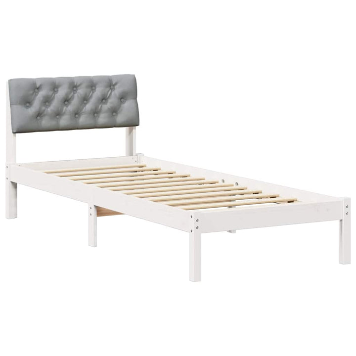 Sengestel Hvid og lys grå 75 x 190 cm Massivt fyrretræ