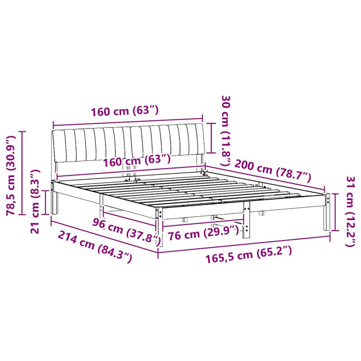 Sengestel brun og mørkegrå 160 x 200 cm Massivt fyrretræ