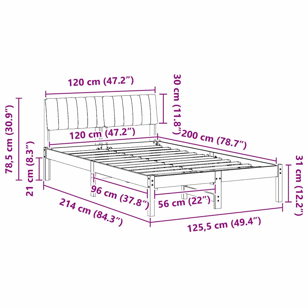 Sengestel Brun og sort 120 x 200 cm Massivt fyrretræ