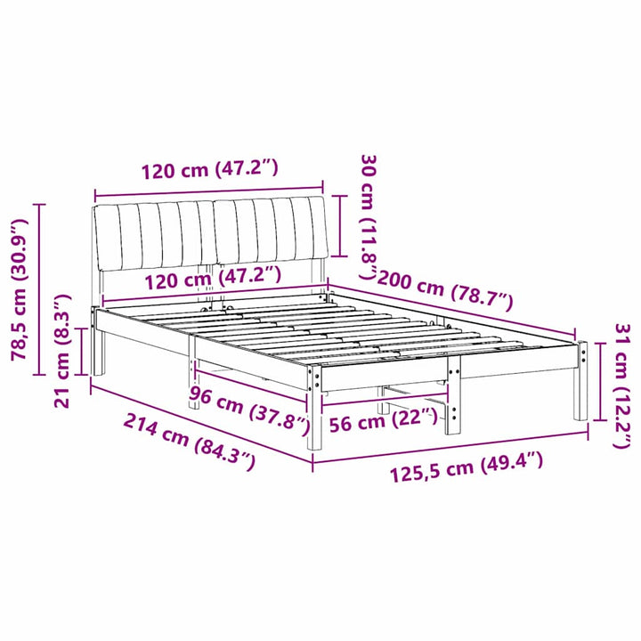 Sengestel Brun og sort 120 x 200 cm Massivt fyrretræ