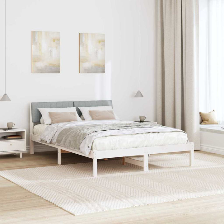 Sengestel Hvid og lys grå 135 x 190 cm Massivt fyrretræ