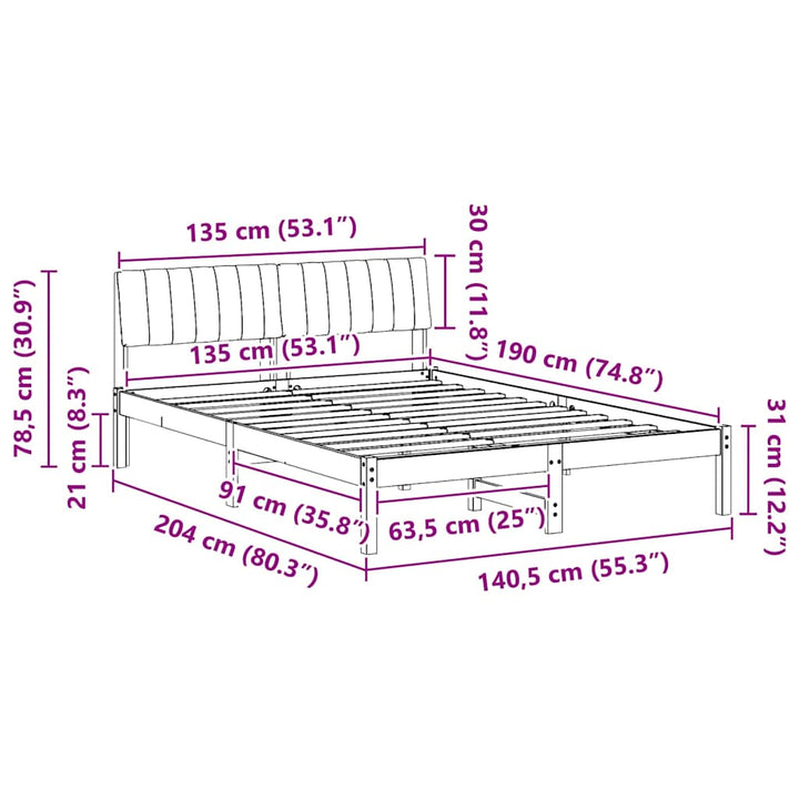 Sengestel Hvid og lys grå 135 x 190 cm Massivt fyrretræ