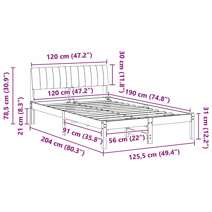 Sengestel Brun og sort 120 x 190 cm Massivt fyrretræ