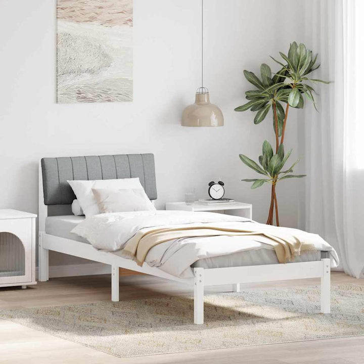 Sengestel Hvid og lys grå 75 x 190 cm Massivt fyrretræ