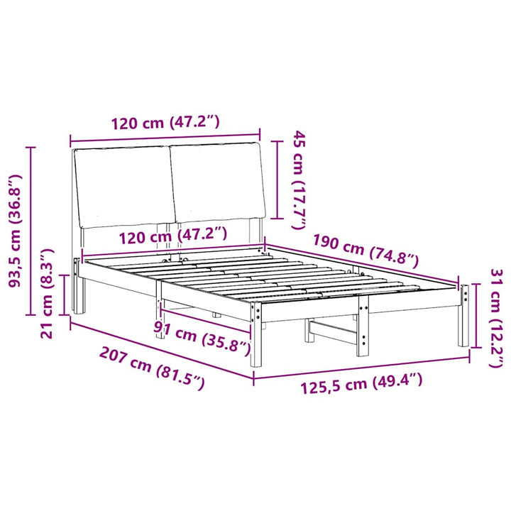 Sengestel Brun og sort 120 x 190 cm Massivt fyrretræ