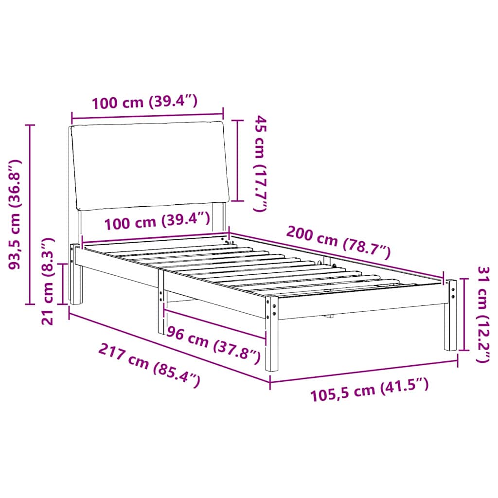 Sengestel Brun og lys grå 100 x 200 cm Massivt fyrretræ