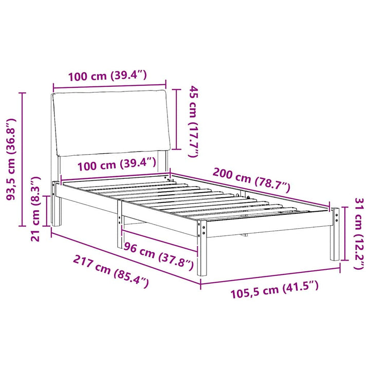 Sengestel Brun og lys grå 100 x 200 cm Massivt fyrretræ