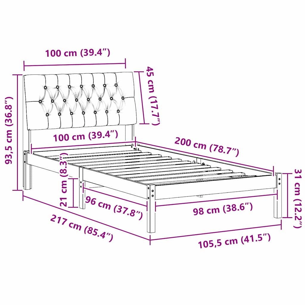 Sengestel med Polstret Hovedgavl Hvid 100 x 200 cm