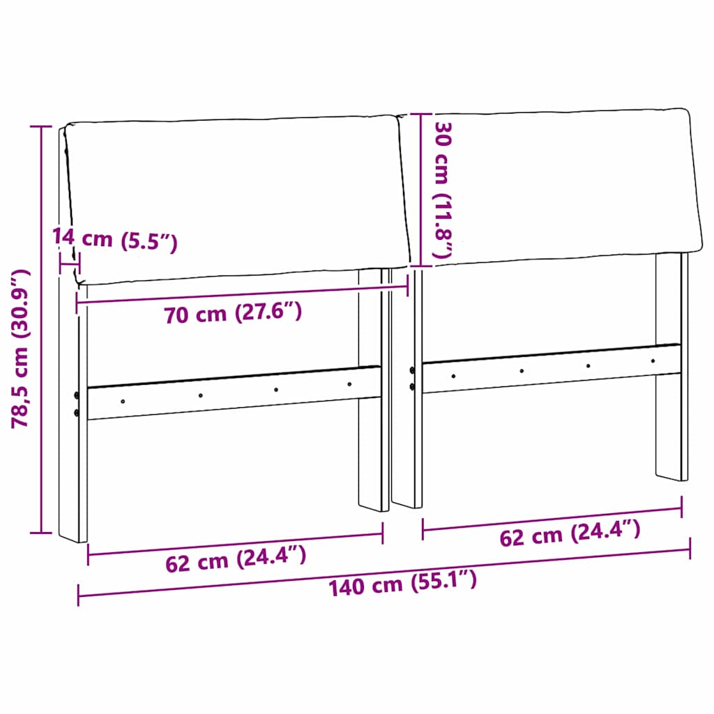Polstret sengegavl Sort 140 cm Massiv fyrretræ