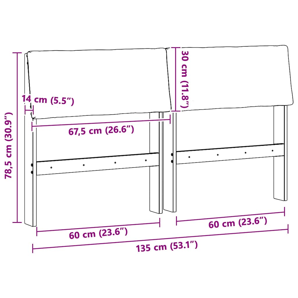 Polstret sengegavl Sort 135 cm Massiv fyrretræ