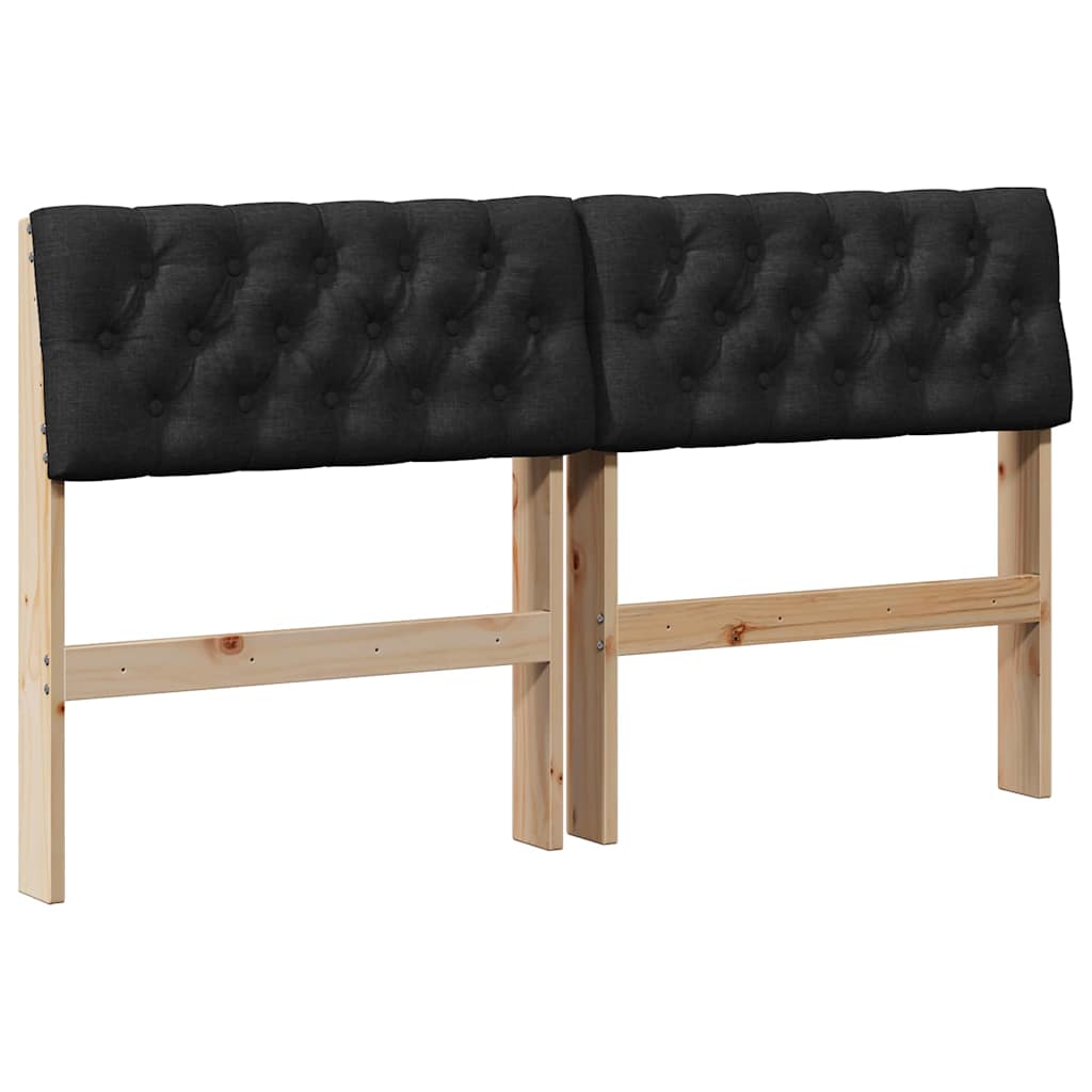 Polstret sengegavl Sort 140 cm Massiv fyrretræ