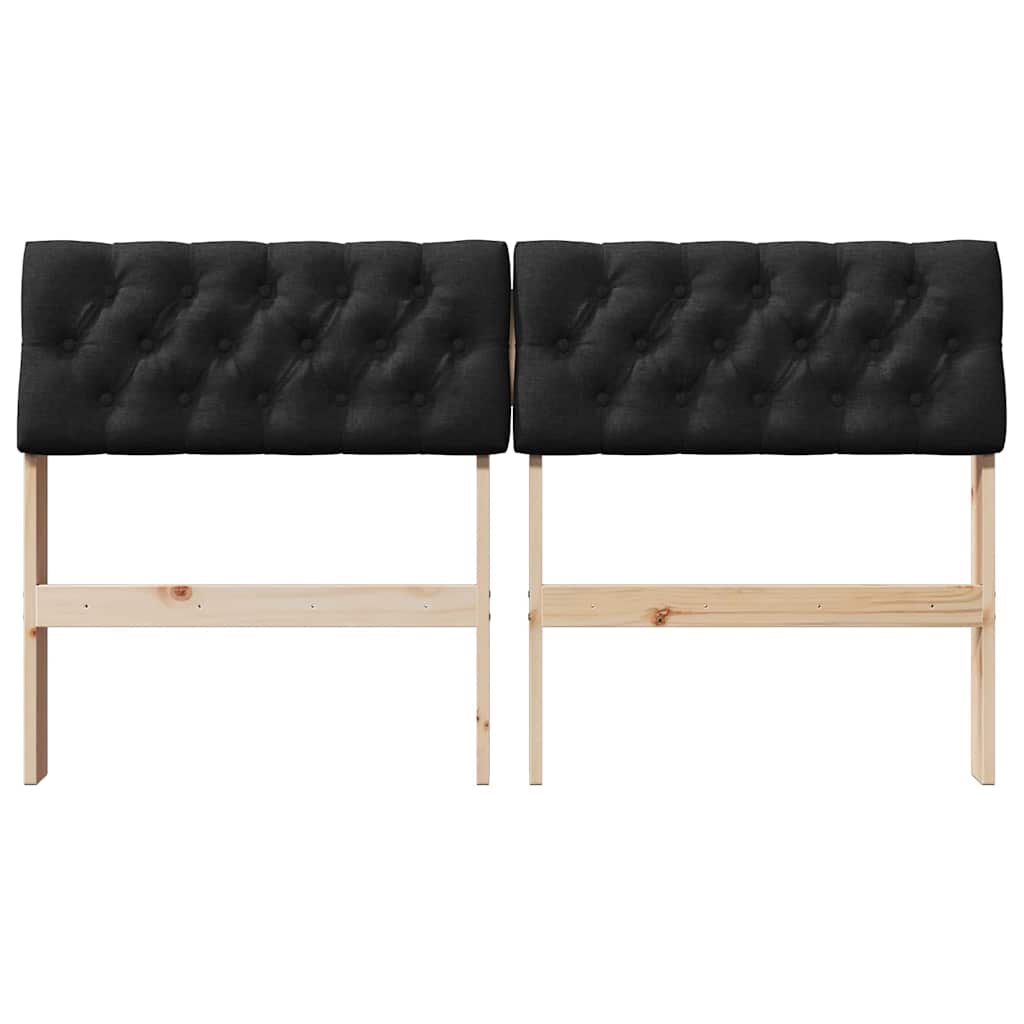 Polstret sengegavl Sort 140 cm Massiv fyrretræ