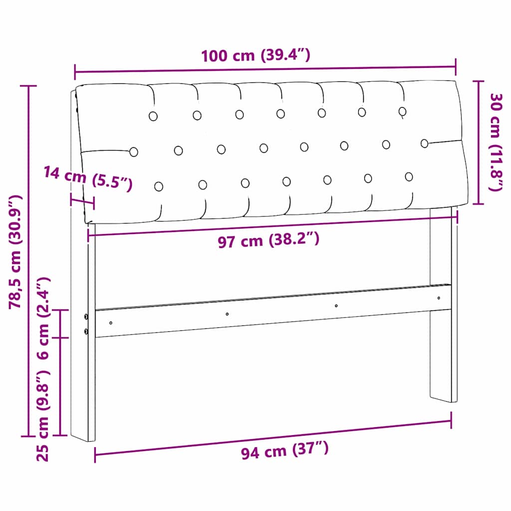 Polstret sengegavl Sort 100 cm Massiv fyrretræ
