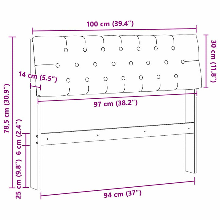 Polstret sengegavl Sort 100 cm Massiv fyrretræ