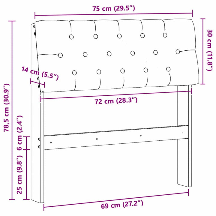 Polstret sengegavl Sort 75 cm Massiv fyrretræ