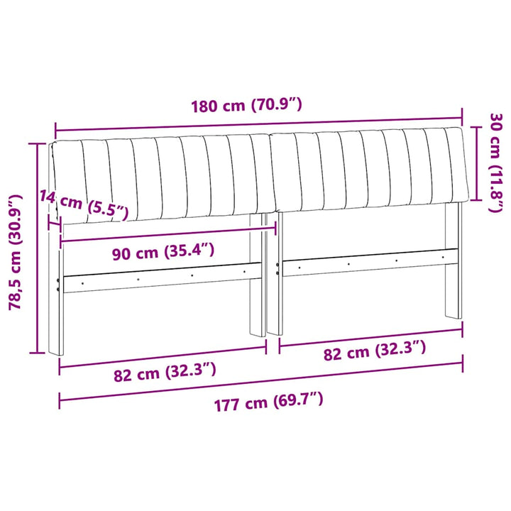 Polstret sengegavl Sort 180 cm Massiv fyrretræ