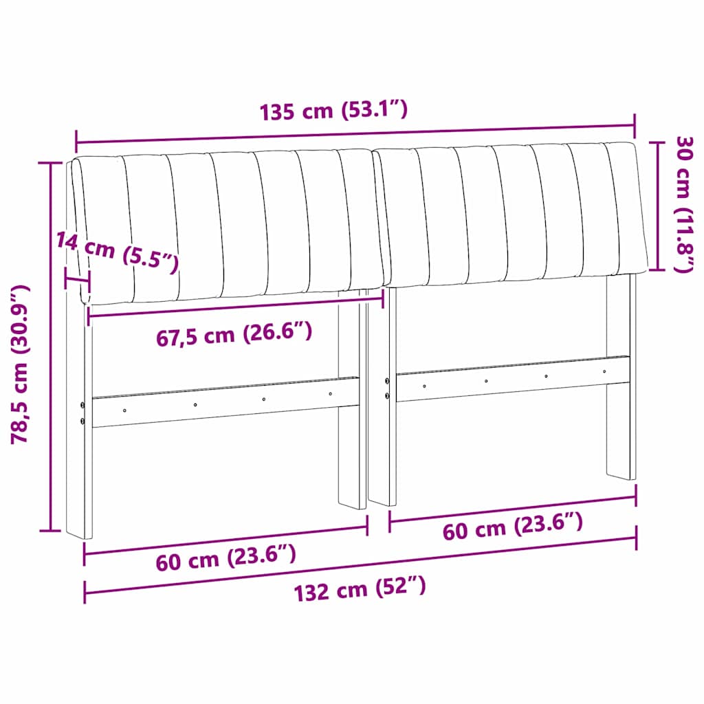 Polstret sengegavl Gråbrun 135 cm Massiv fyrretræ