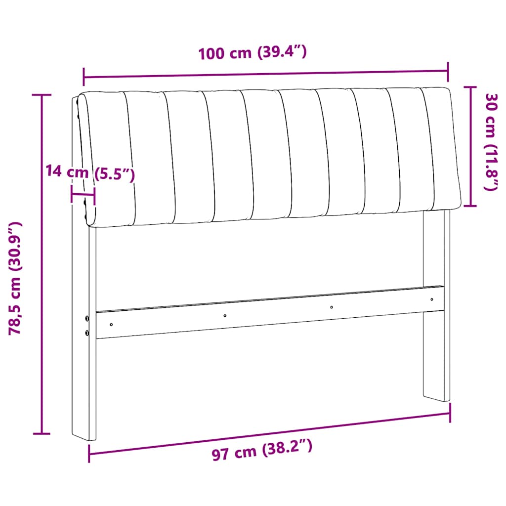 Polstret sengegavl Sort 100 cm Massiv fyrretræ