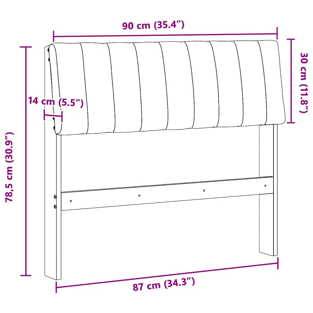 Polstret sengegavl Sort 90 cm Massiv fyrretræ