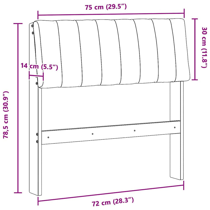 Polstret sengegavl Sort 75 cm Massiv fyrretræ