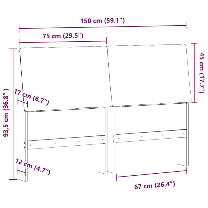 Polstret sengegavl Sort 150 cm Massiv fyrretræ