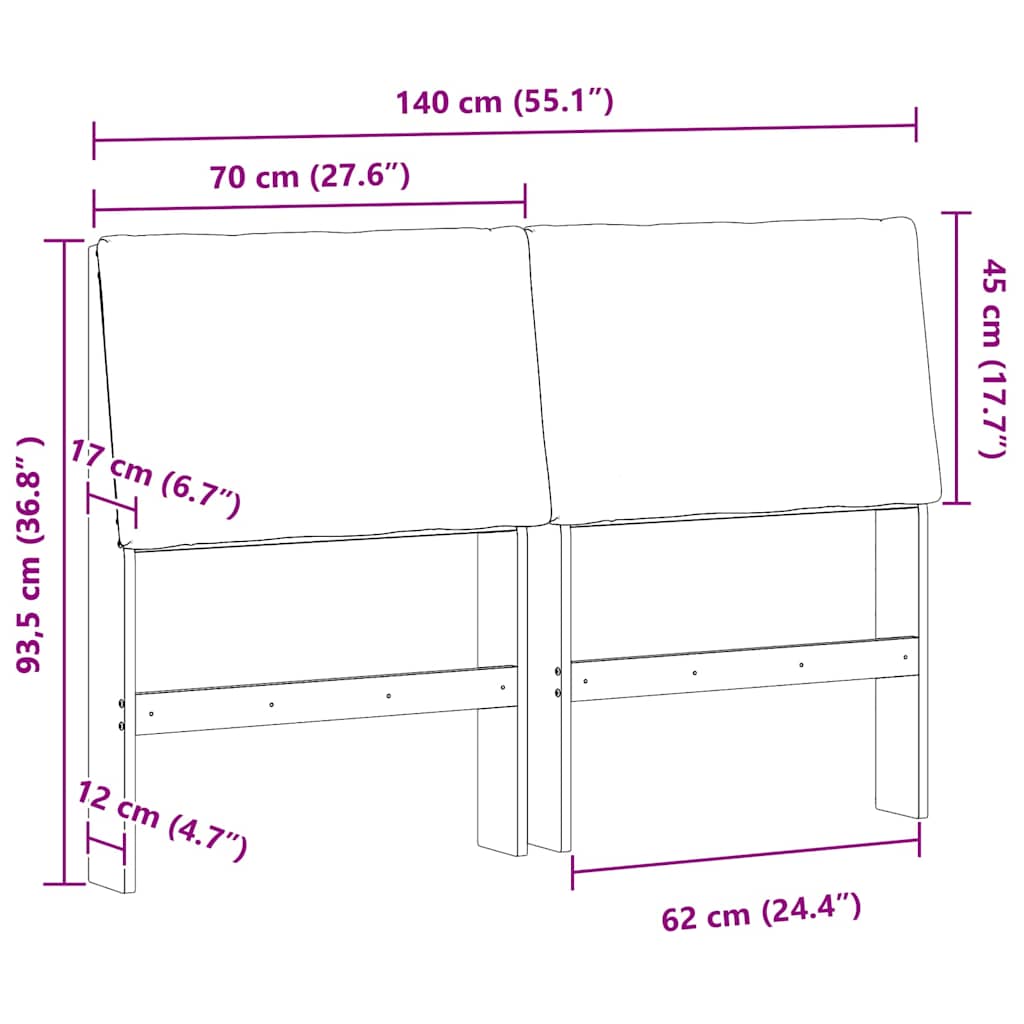 Polstret sengegavl Sort 140 cm Massiv fyrretræ