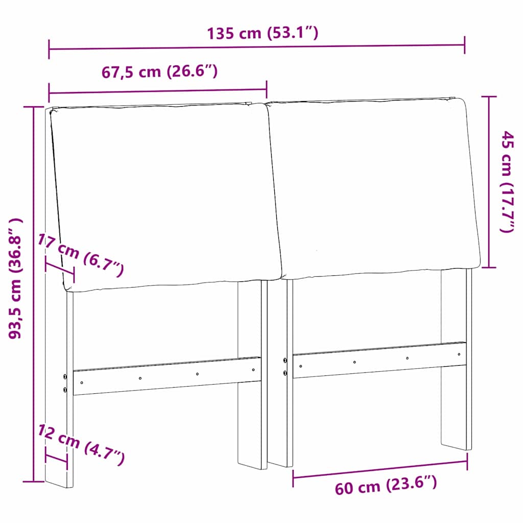 Polstret sengegavl Gråbrun 135 cm Massiv fyrretræ