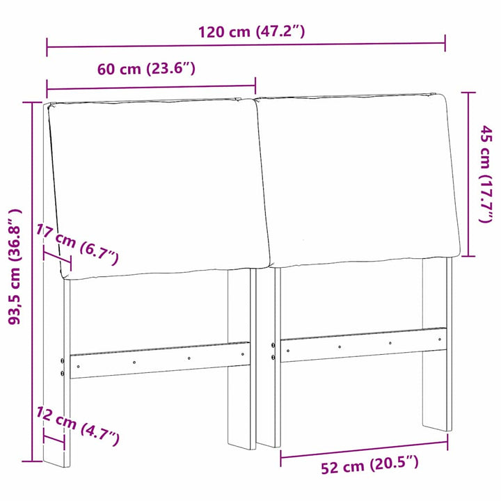 Polstret sengegavl Gråbrun 120 cm Massiv fyrretræ
