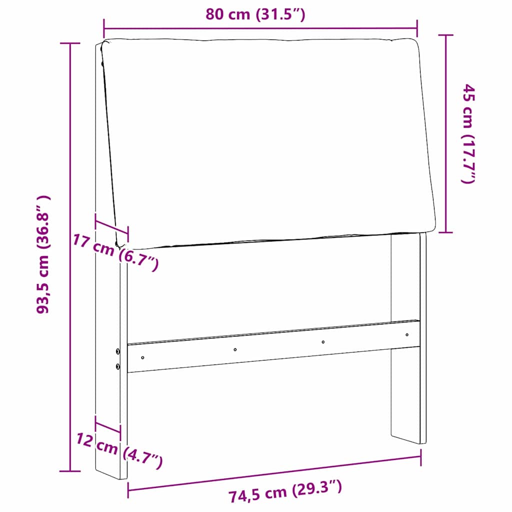 Polstret sengegavl Sort 80 cm Massiv fyrretræ