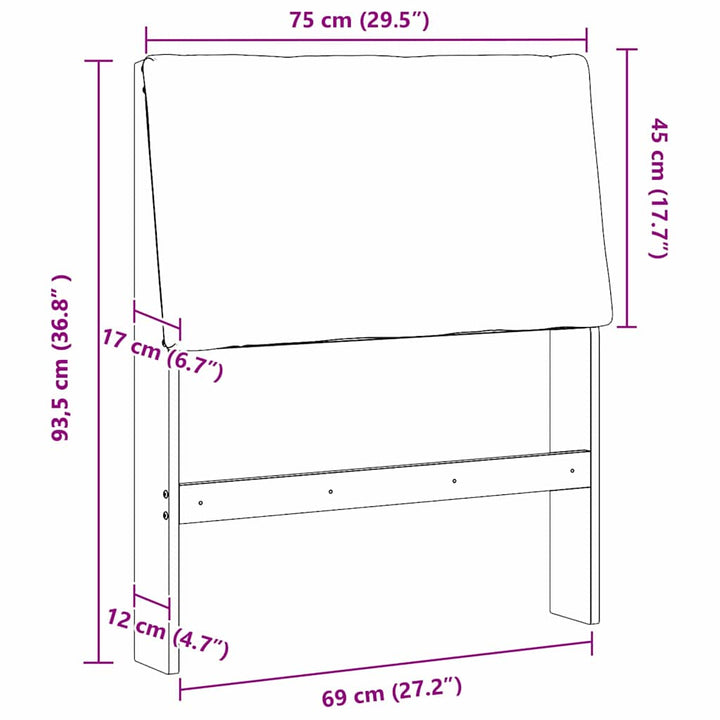 Polstret sengegavl Sort 75 cm Massiv fyrretræ
