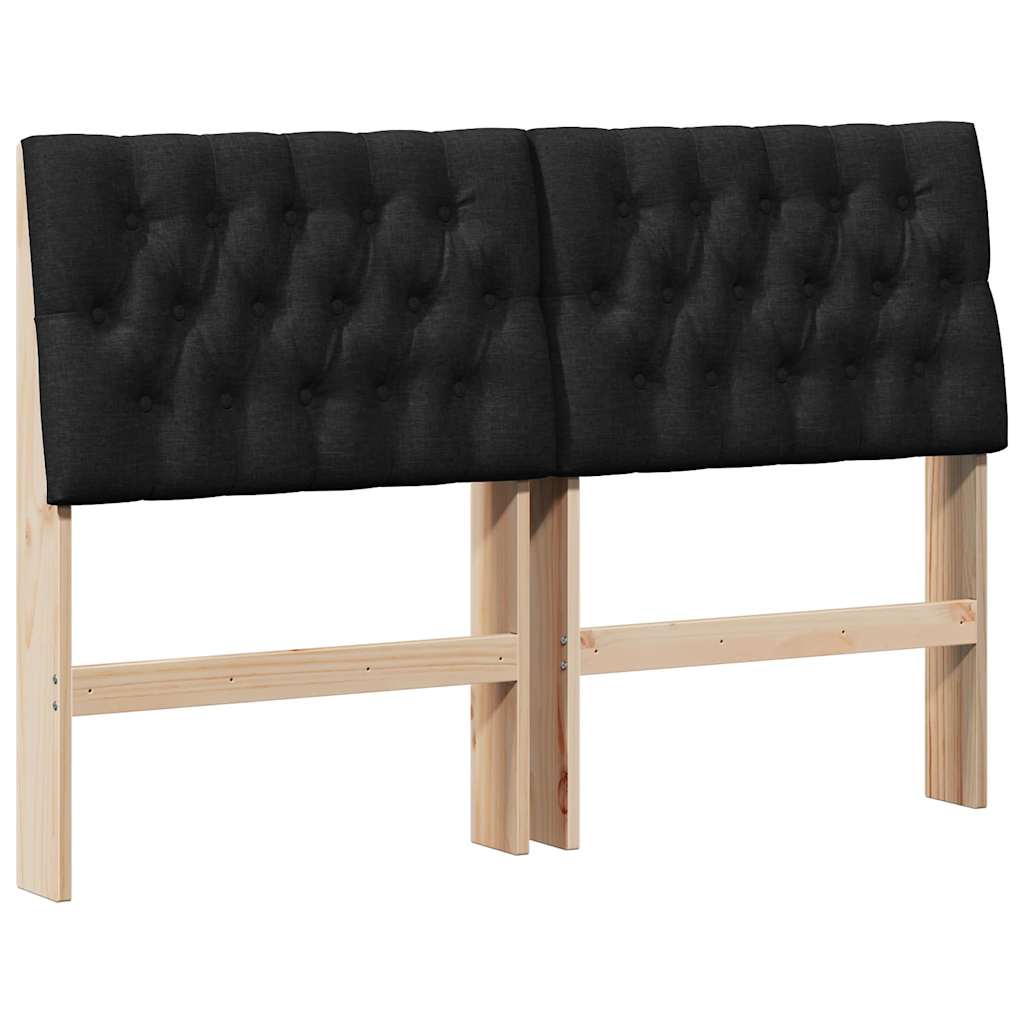 Polstret sengegavl Sort 135 cm Massiv fyrretræ