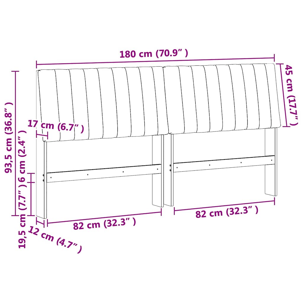 Polstret sengegavl Sort 180 cm Massiv fyrretræ