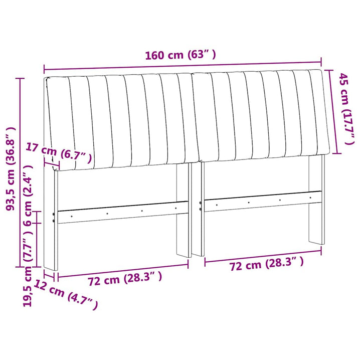 Polstret sengegavl Gråbrun 160 cm Massiv fyrretræ