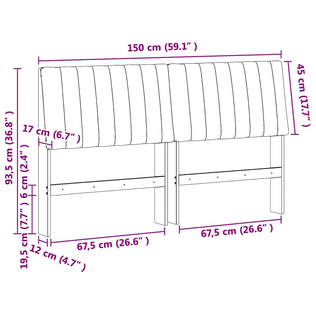Polstret sengegavl Sort 150 cm Massiv fyrretræ