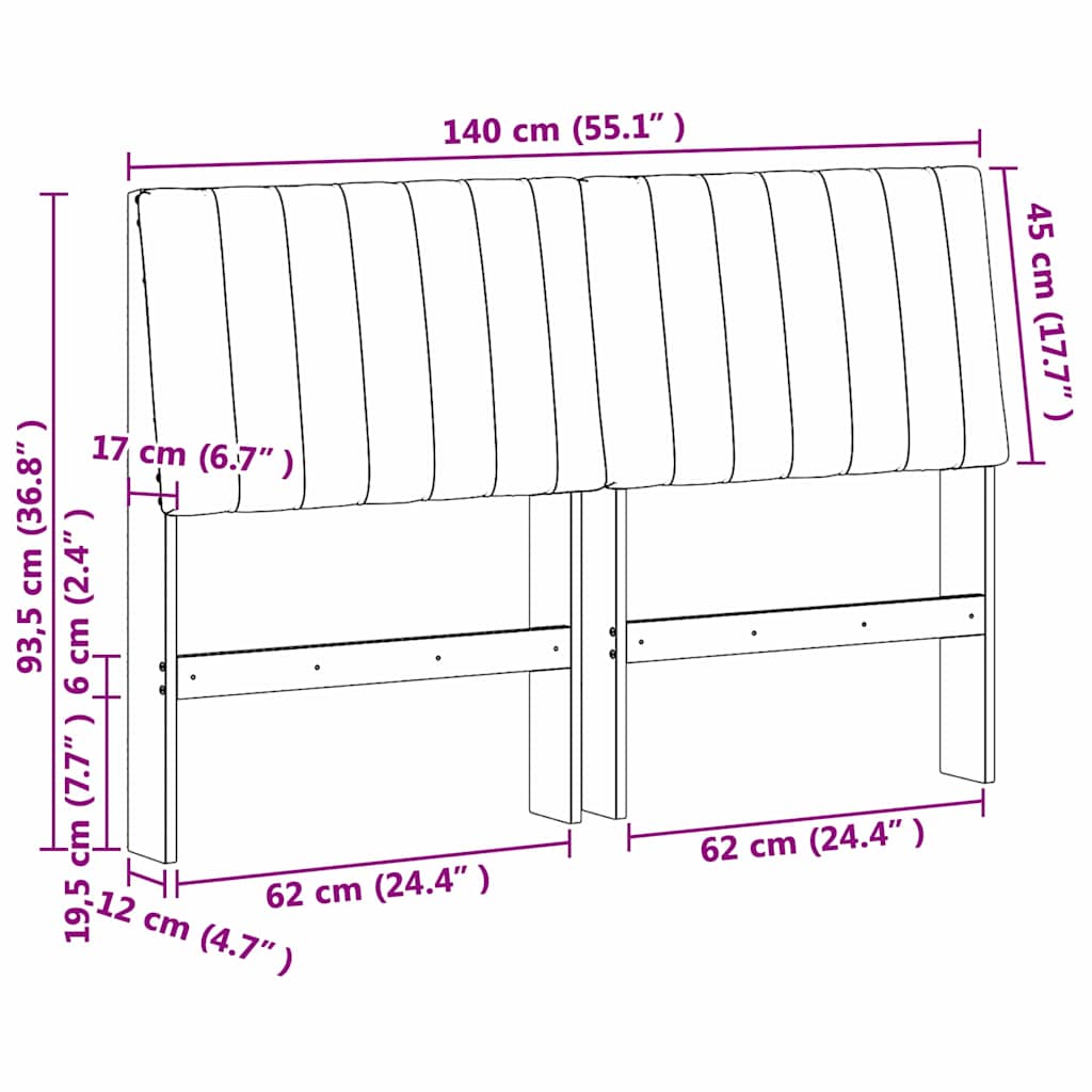 Polstret sengegavl Gråbrun 140 cm Massiv fyrretræ