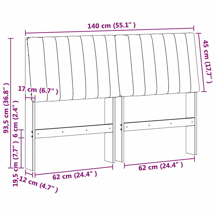Polstret sengegavl Gråbrun 140 cm Massiv fyrretræ