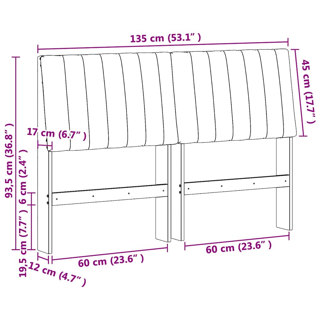 Polstret sengegavl Gråbrun 135 cm Massiv fyrretræ
