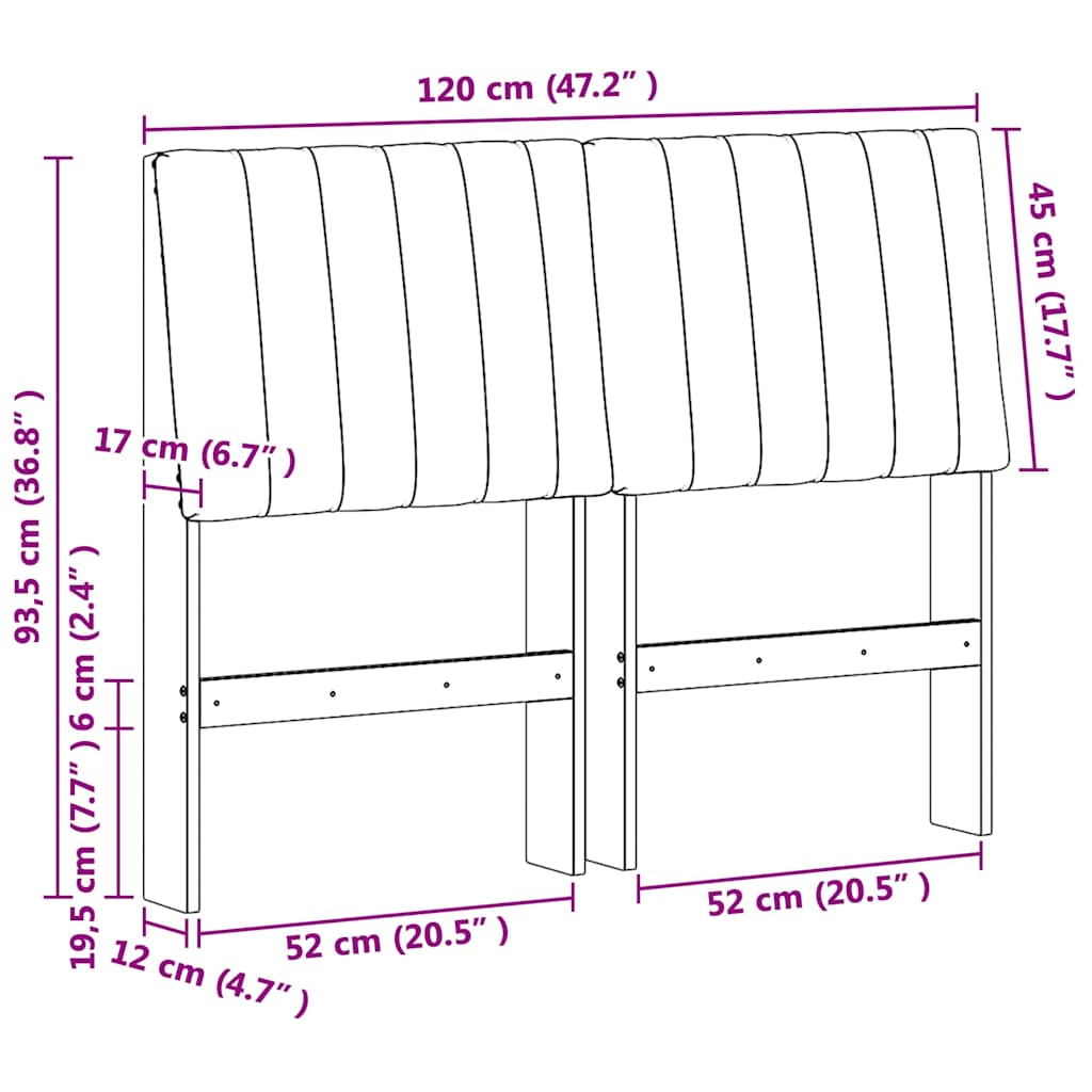 Polstret sengegavl Gråbrun 120 cm Massiv fyrretræ