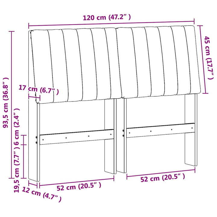 Polstret sengegavl Gråbrun 120 cm Massiv fyrretræ
