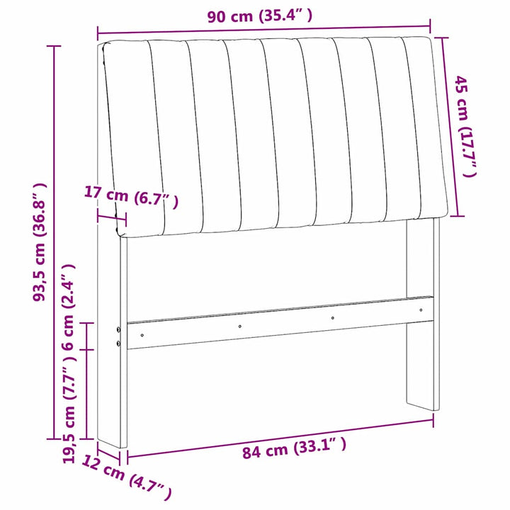 Polstret sengegavl Sort 90 cm Massiv fyrretræ