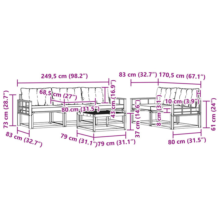 Udendørs sofagruppe 6 pcs Hvid og sort 79 x 79 x 37 cm