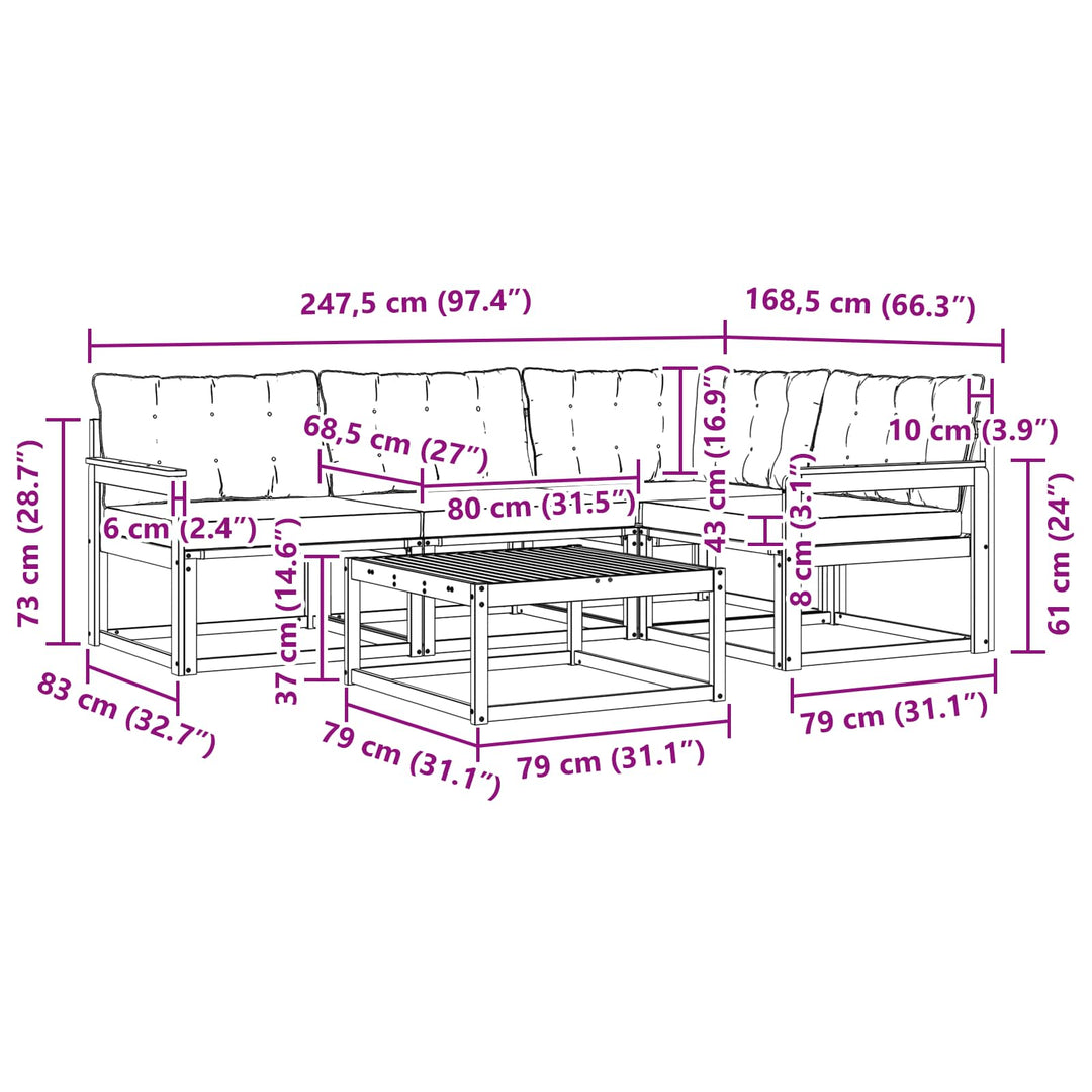 Udendørs sofagruppe 5 pcs Hvid og sort 79 x 79 x 37 cm