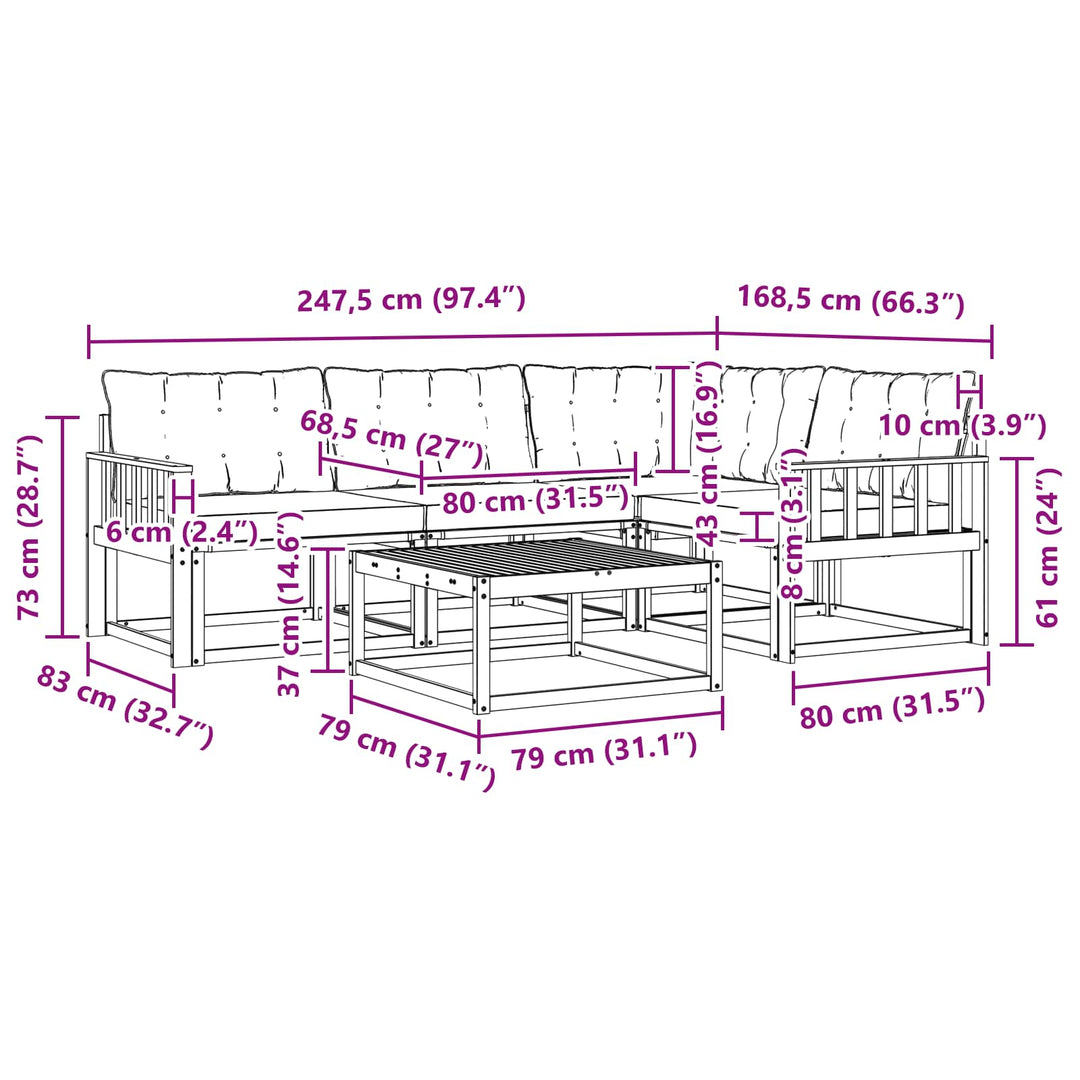 Udendørs sofagruppe 5 pcs Hvid og lysegrå 79 x 79 x 37 cm