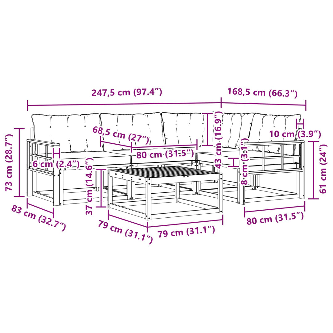 Udendørs sofagruppe 5 pcs Hvid og cremefarvet 79 x 79 x 37 cm