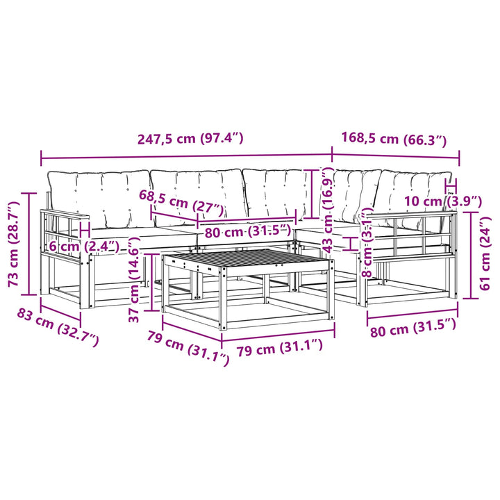 Udendørs sofagruppe 5 pcs Hvid og lysegrå 79 x 79 x 37 cm